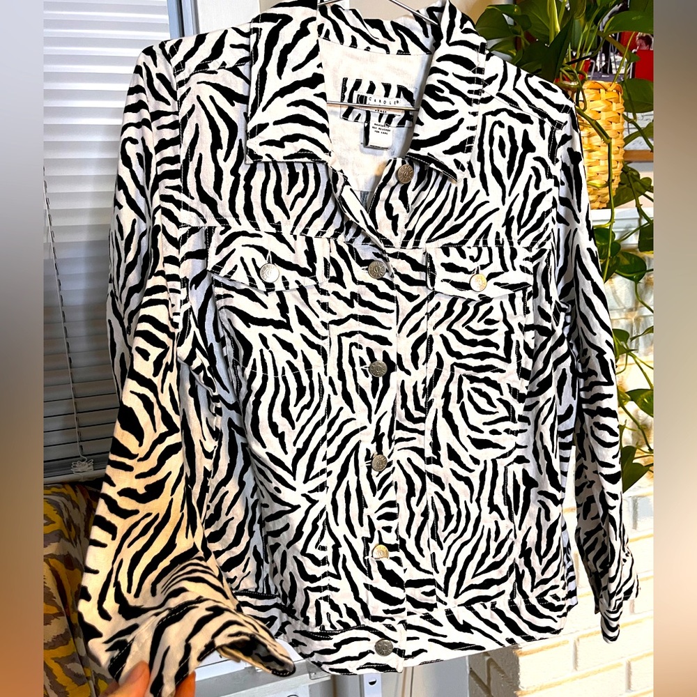 Carole Little Zebra Print Linen Blend Jacket 1x - Picture 3 of 6